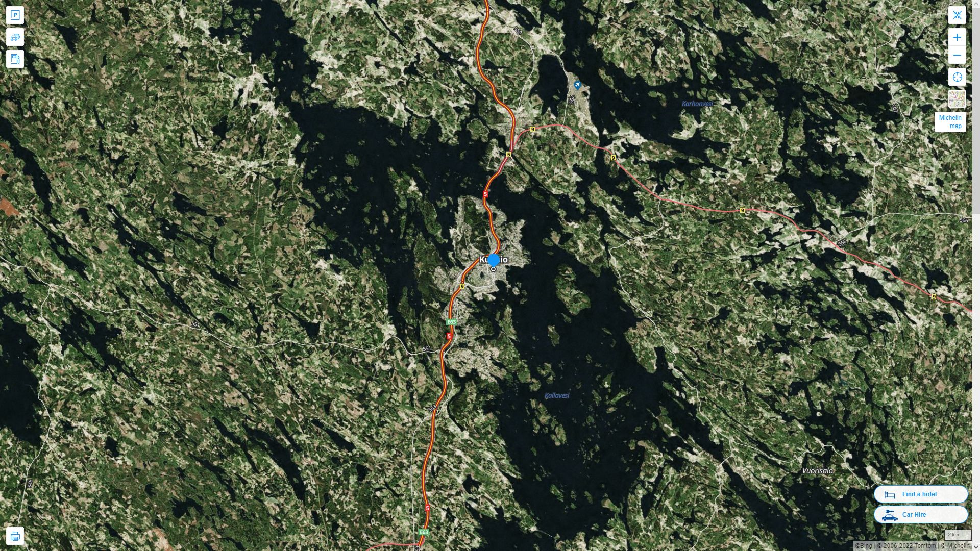 Kuopio Highway and Road Map with Satellite View